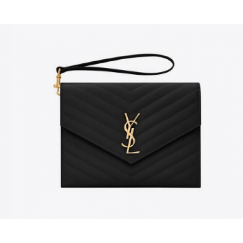 Yves Saint Laurent POCHETTE MONOGRAMME EN CUIR EMBOSSÉ GRAIN DE POUDRE MATELASSÉ 617662 noir