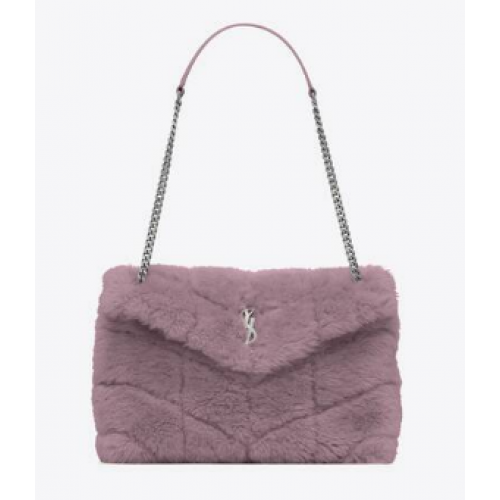 Yves Saint Laurent SAC PUFFER EN SHEARLING MÉRINOS ET CUIR D'AGNEAU Y597476 LILAS