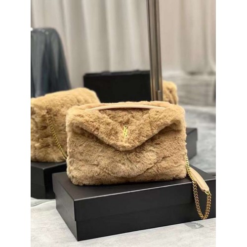 Yves Saint Laurent SAC PUFFER EN SHEARLING MÉRINOS ET CUIR D'AGNEAU Y597476 BEIGE NATUREL