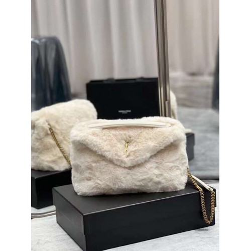 Yves Saint Laurent SAC PUFFER EN SHEARLING MÉRINOS ET CUIR D'AGNEAU Y597476 blanc