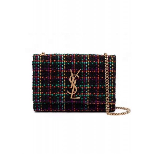 Yves Saint Laurent PETIT SAC PUFFER EN TWEED À CARREAUX ET CUIR D'AGNEAU 569930 multicolore