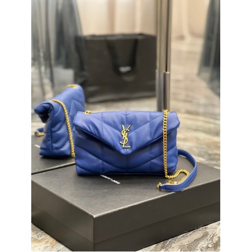 Yves Saint Laurent PETIT SAC À CHAÎNE PUFFER EN CUIR D'AGNEAU MATELASSÉ 620333 bleu