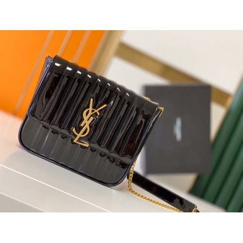 Yves Saint Laurent Patent Original Cuir Grand Vicky Sac 532595 Noir