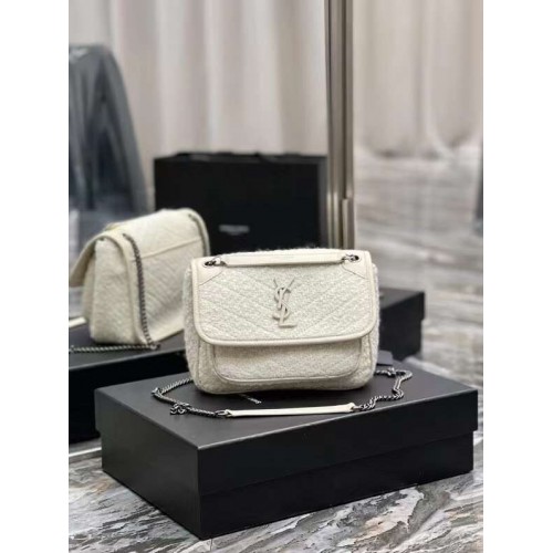 Yves Saint Laurent PETIT BÉBÉ NIKI EN TWEED BOUCLE ET CUIR LISSE Y653151 BLANC