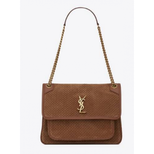 Yves Saint Laurent NIKI MEDIUM EN DAIM VINTAGE FROISSÉ 2782 MARRON