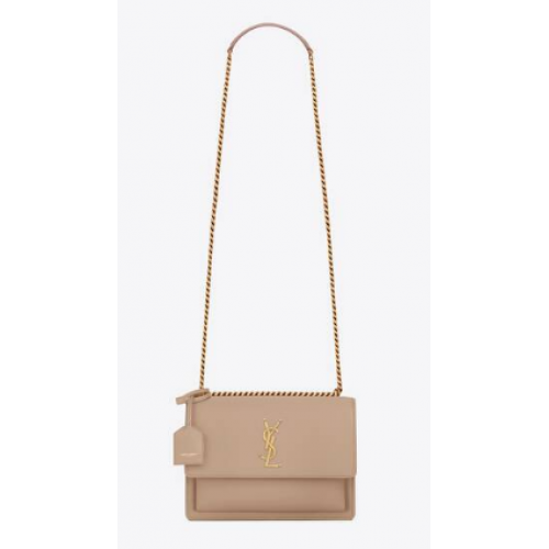 Yves Saint Laurent SAC À CHAÎNE MOYEN SUNSET EN CUIR LISSE 442906 BEIGE FONCÉ