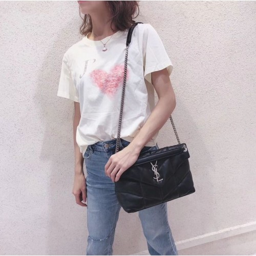 Yves Saint Laurent PETIT SAC PUFFER LOULOU EN CUIR MAT FROISSÉ MATELASSÉ Y577476 Noir