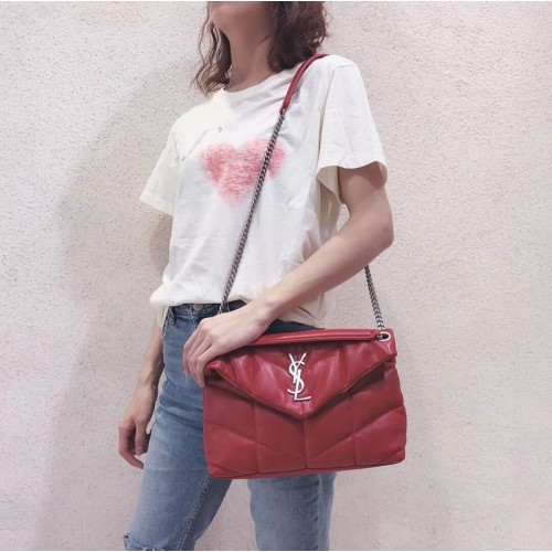 Yves Saint Laurent PETIT SAC LOULOU PUFFER EN CUIR MATELASSÉ FROISSÉ Y577476 Rouge