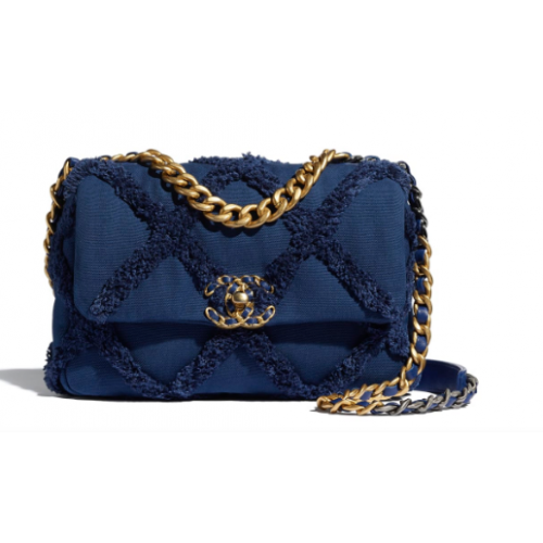 sac à rabat chanel 19 AS1160 Bleu Marine