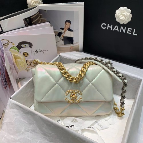 chanel 19 grand sac à rabat AS1160 Blanc