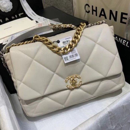 chanel 19 grand sac à rabat AS1160 AS1161 AS1162 Blanc cassé