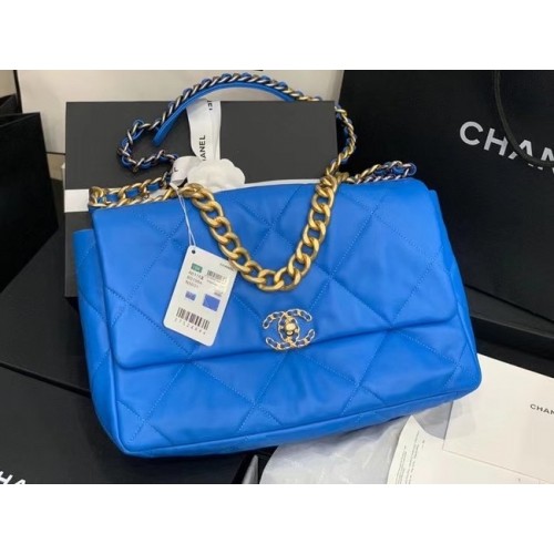 grand sac à rabat chanel 19 AS1162 Bleu électrique