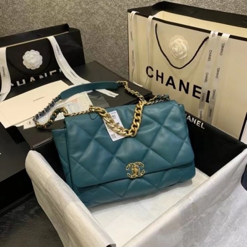 chanel 19 grand sac à rabat AS1162 bleu