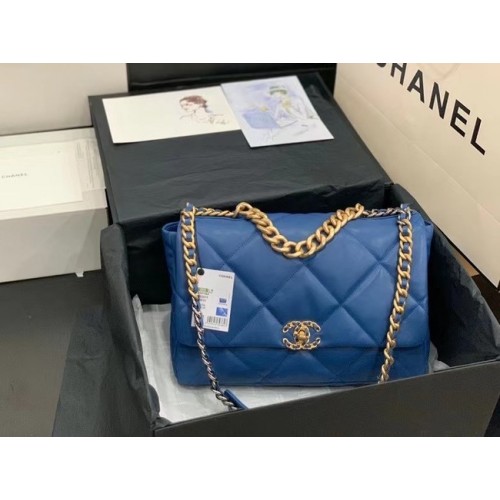 chanel 19 grand sac à rabat AS1162 bleu foncé