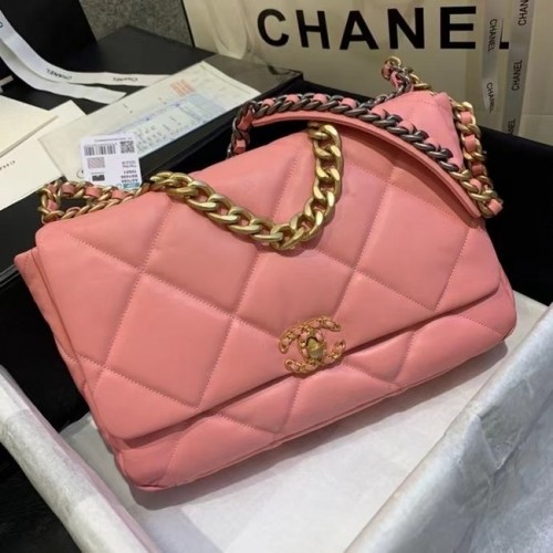 chanel 19 grand sac à rabat AS1162 rose
