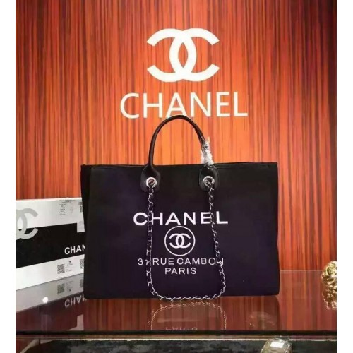 Chanel Sac fourre-tout moyen en toile Noir