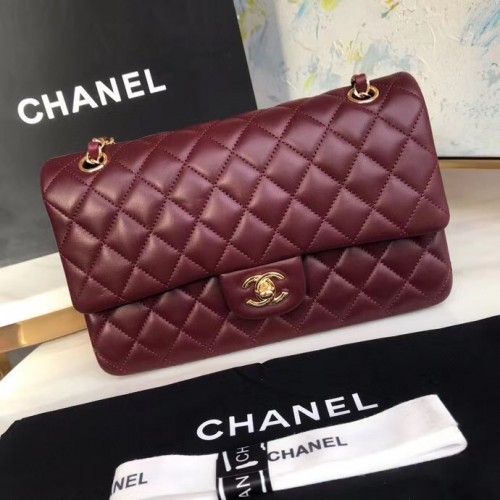 sac à main chanel classique Agneau métal doré A01112 Bordeaux