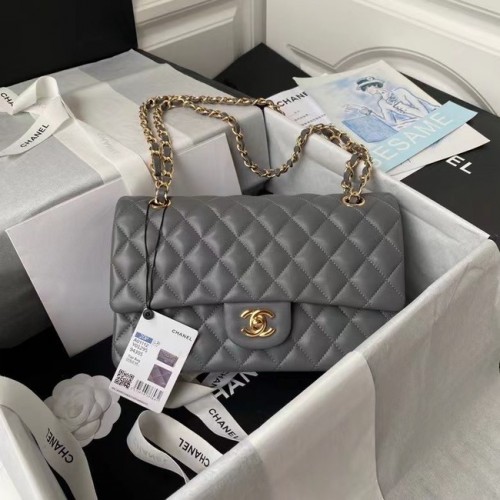sac à main chanel classic Lambskin gold Metal A01112 gris foncé