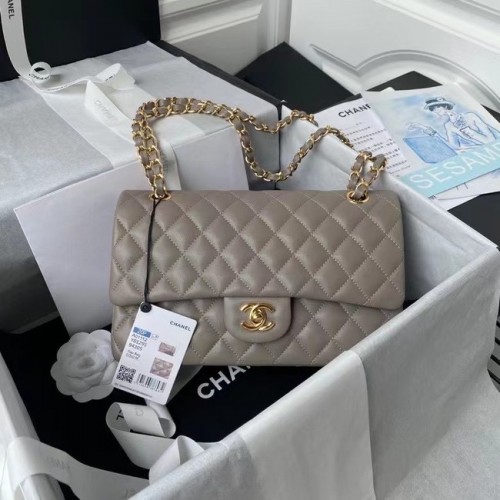 chanel sac à main classique Agneau or Métal A01112 gris