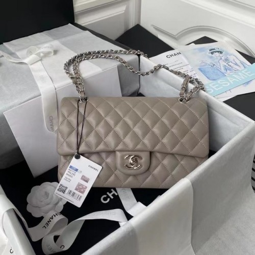 sac à main chanel classique Agneau métal argenté A01112 gris