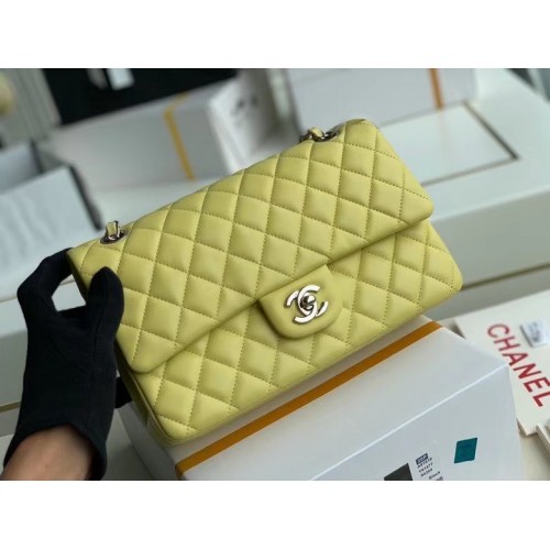 sac à main chanel classique Agneau métal argenté A01112 citron