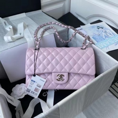 sac à main chanel classique Agneau métal argenté A01112 rose