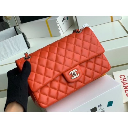 chanel sac à main classique Agneau métal argenté A01112 rouge