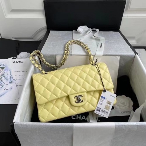 sac à main chanel classique Agneau métal argenté A01112 jaune