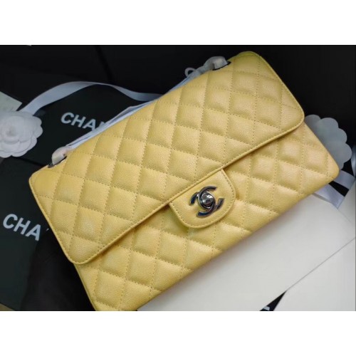 chanel sac à rabat Cuir de veau grainé irisé&métal argenté -Ton AS1112 jaune