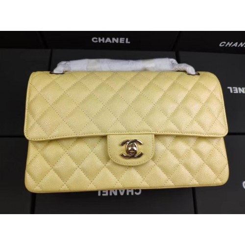 chanel sac à rabat Cuir de veau grainé irisé&doré AS1112 jaune