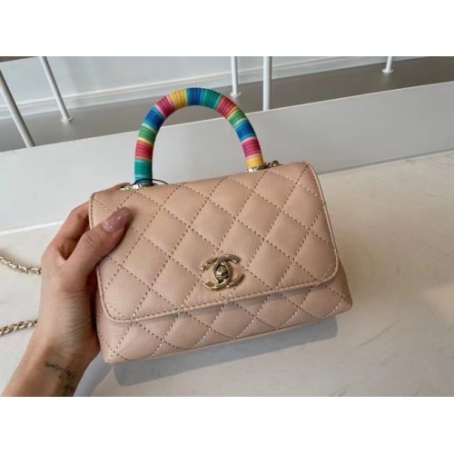 mini sac à rabat chanel avec poignée supérieure AS2215 Abricot