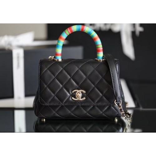 chanel mini sac à rabat avec poignée supérieure AS2215 noir