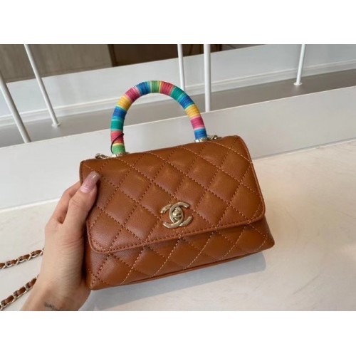 chanel mini sac à rabat avec poignée supérieure AS2215 marron