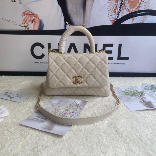 mini sac à rabat chanel avec poignée supérieure AS2215 crème