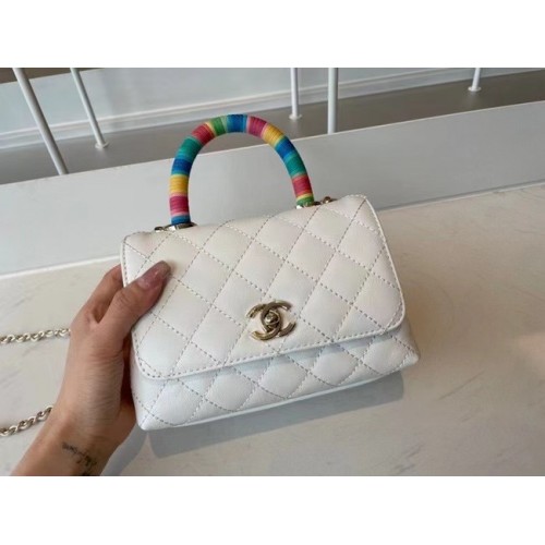 chanel mini sac à rabat avec poignée supérieure AS2215 blanc