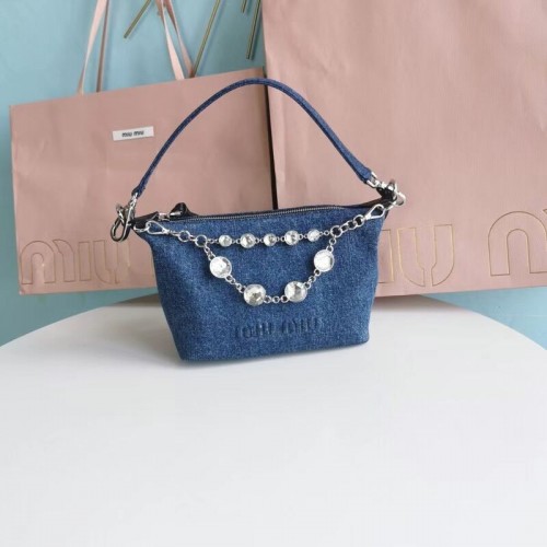 miu miu Sac à bandoulière en jean 5NB841-1 bleu