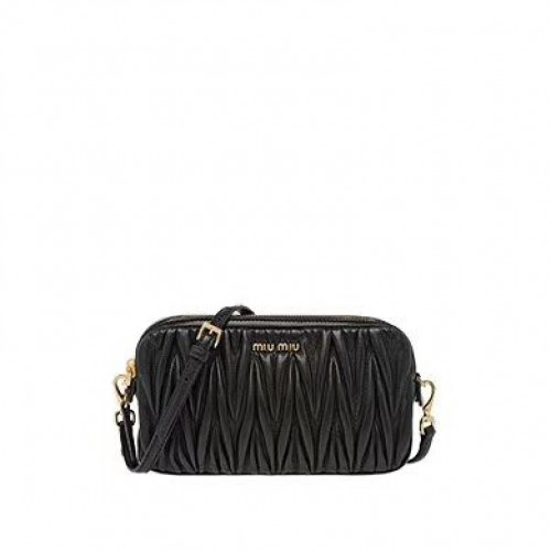 miu miu Matelasse Sac à bandoulière en cuir nappa 5BH539A noir